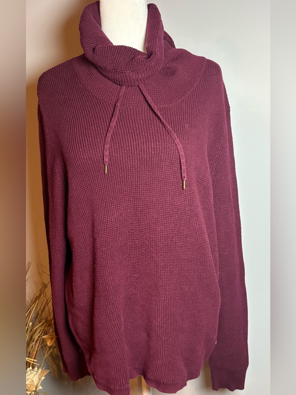 Ralph Lauren LRL XL Burgundy Waffle Knit Cowl Neck Sweater